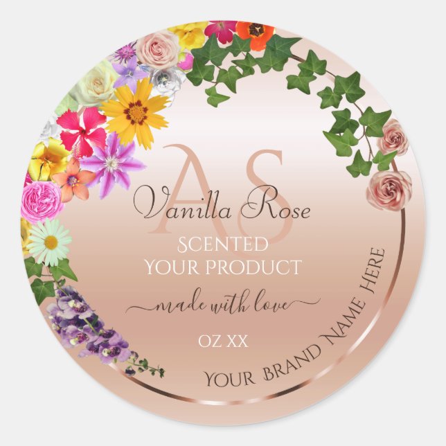 Floral Pastel Rose produit Étiquette Monogramme (Devant)
