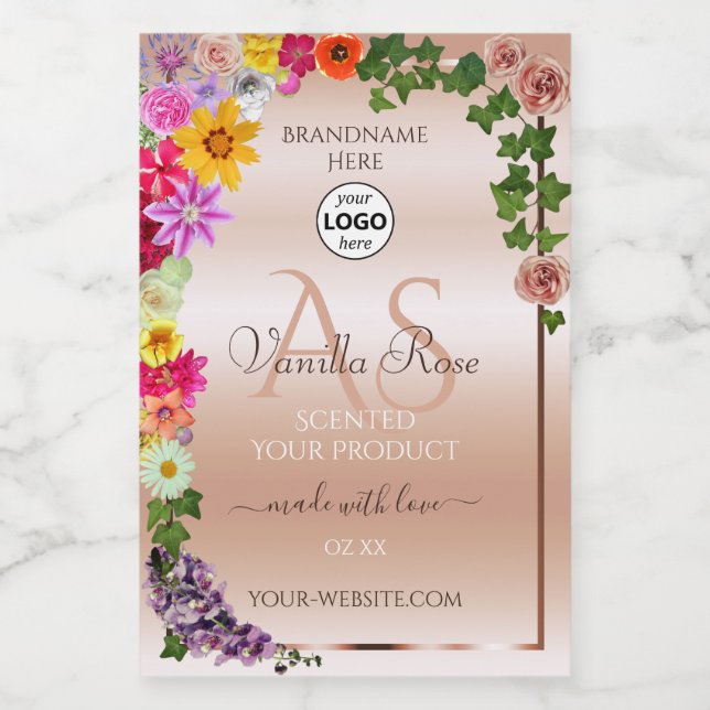 Floral Pastel rose Produit Étiquette Monogramme et (Étiquettes simples)