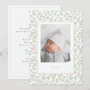 Floral Pastel Roses Baby Birth Photo Announcement 