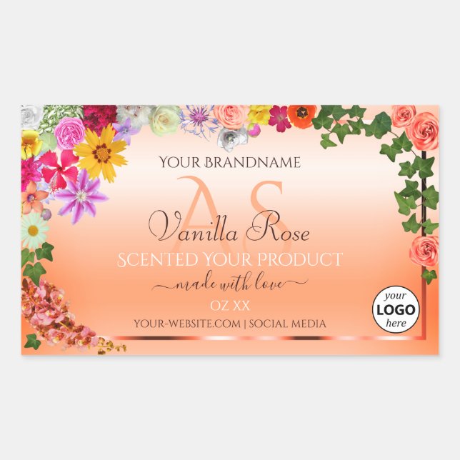 Floral Pastel Salmon Product Labels Monogram Logo (Front)