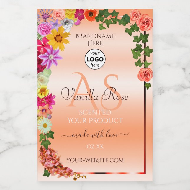 Floral Pastel Salmon Product Labels Monogram Logo (Single Label)