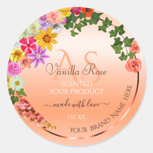 Floral Pastel Salmon Product Labels with Monogram