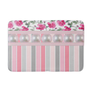 Floral Pastel Stripe Bathroom Bath Mat