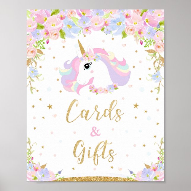Floral Pastel Unicorn Cards and Gifts Decor Sign (Front)