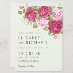 Floral Pastel Watercolor Rose Wedding Invitation