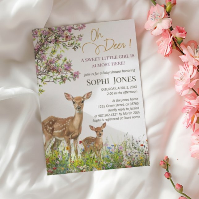 Floral Pastel Woodland Deer Baby Shower Invitation (Creator Uploaded)