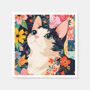 Floral Patchwork Cat Napkin