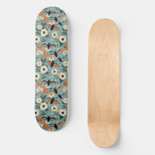 Floral Patchwork Halloween Bats & Flowers Skateboard