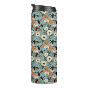 Floral Patchwork Halloween Bats & Flowers Thermal Tumbler