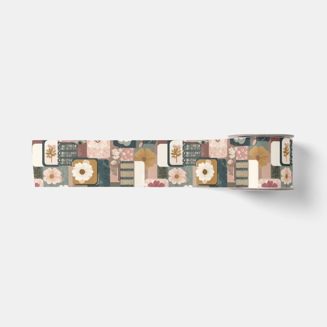 Floral Patchwork Pattern Satin Ribbon (Front)