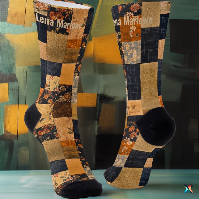 Floral Patchwork Socks – Custom Artistic Design (Creator Uploaded)