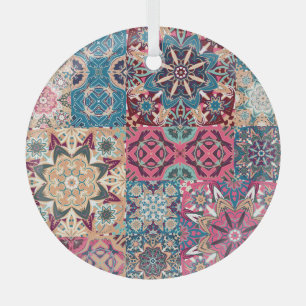 Floral patchwork: vintage chequered pattern. glass ornament