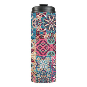 Floral patchwork: vintage chequered pattern. thermal tumbler