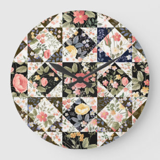Floral Patchwork: Vintage Mix Large Clock