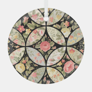 Floral Patchwork Vintage Seamless Pattern Glass Ornament