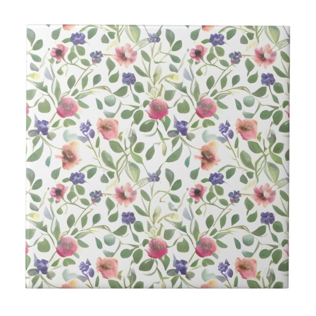 Floral Patern Heliotrope Flowers Tile (Front)