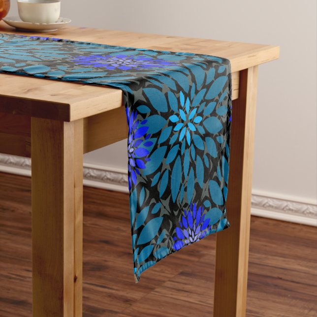 Floral pattern.05.FR.Bluex4b Black BG Short Table Runner (In Situ)