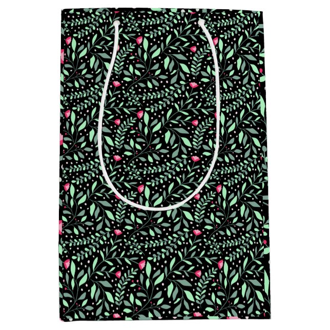 Floral pattern.05.FR.pink and Lgreen black BG Medium Gift Bag (Front)
