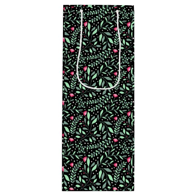 Floral pattern.05.FR.pink and Lgreen black BG Wine Gift Bag (Front)