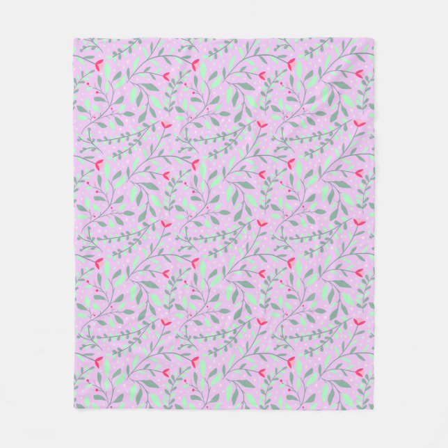 Floral pattern.05.FR.pink and Lgreen LPink BG Fleece Blanket (Front)