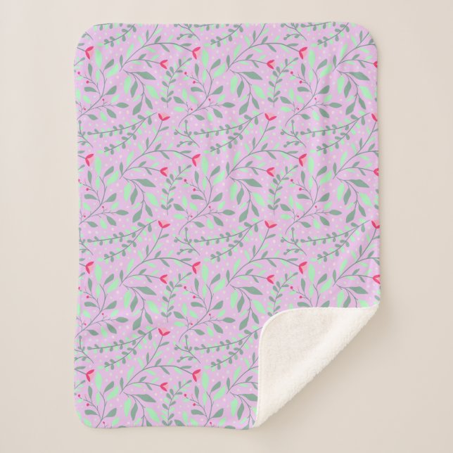 Floral pattern.05.FR.pink and Lgreen LPink BG Sherpa Blanket (Front)