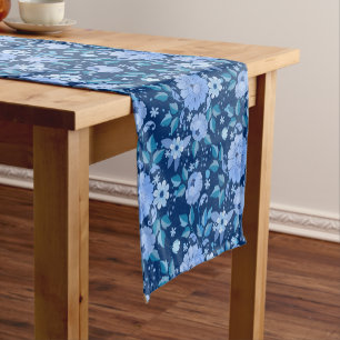 Floral pattern.06.FR. Lbluex4. DBlue BG Short Table Runner