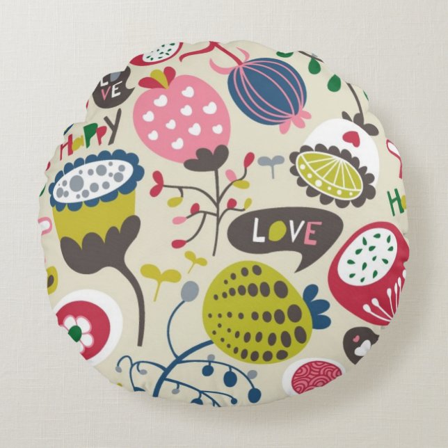 Floral Pattern 12 Round Pillow (Front)