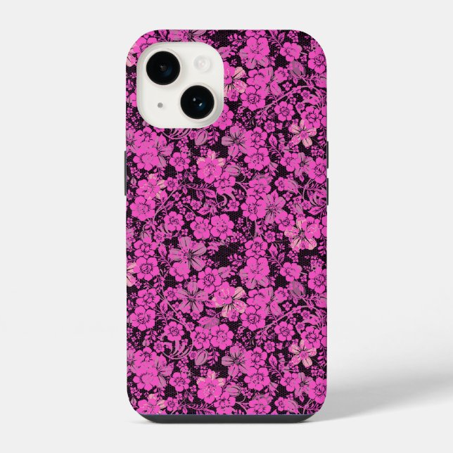 Floral pattern 15.Pink Black BG iPhone Case (Back)