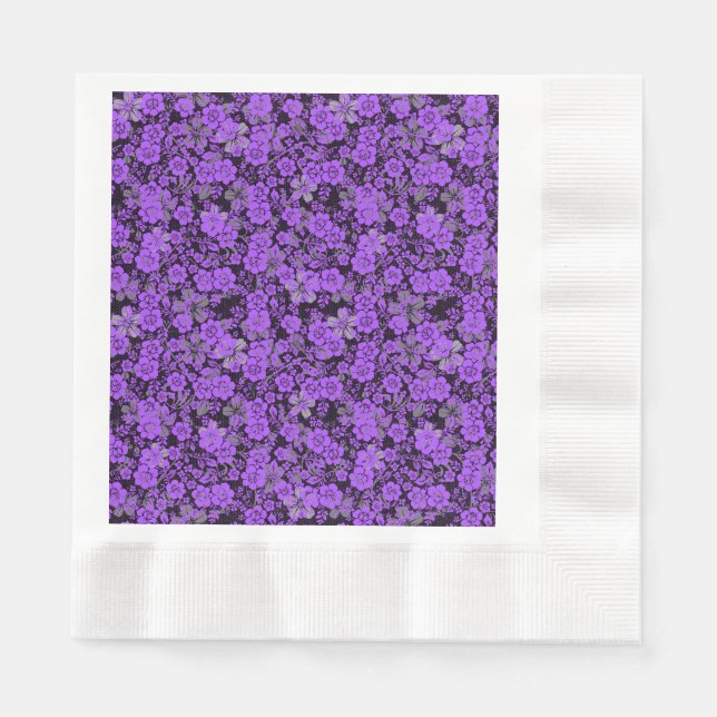 Floral pattern 15.Purple.b Black BG Napkin (Front)