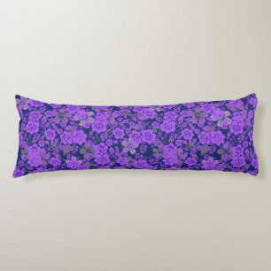 Floral pattern 15.Purple.b DBlue BG Body Pillow