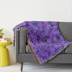 Floral pattern 15.Purple.b DBlue BG Throw Blanket