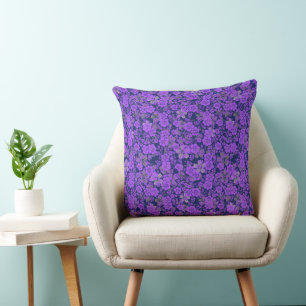 Floral pattern 15.Purple.b DBlue BG Throw Pillow