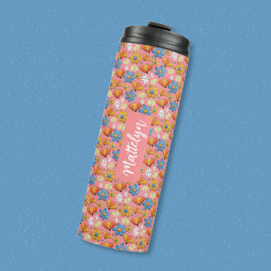 Floral Pattern 16oz Thermal Tumbler with Name