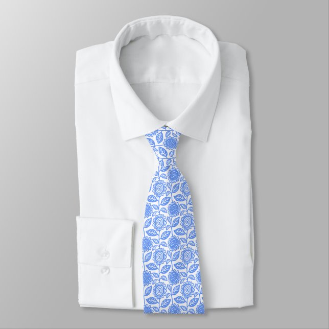 Floral Pattern 280313 - Baby Blue on White Tie (Tied)