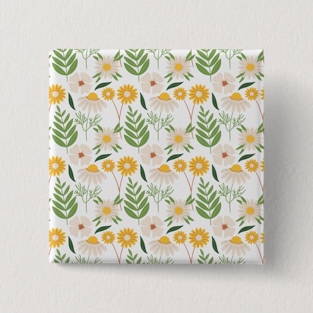 Floral Pattern 2 Inch Square Button (Front)