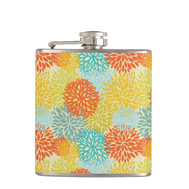 Floral pattern 3 hip flask (Front)