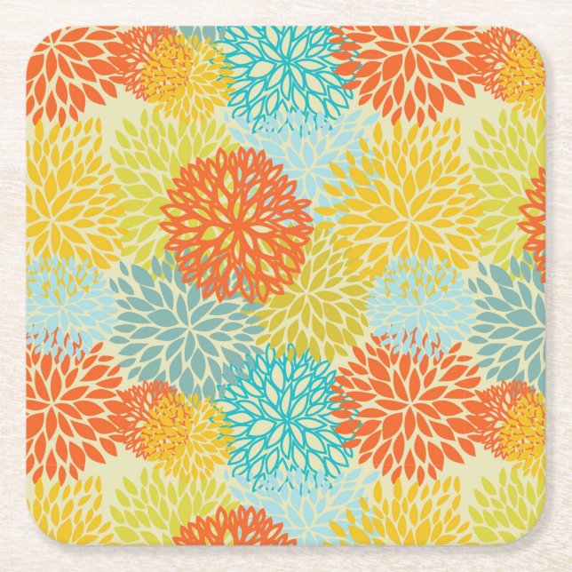Floral pattern 3 square paper coaster (Front)