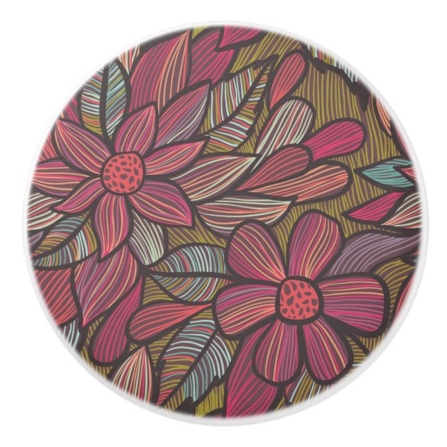 Floral pattern 4 2 ceramic knob (Front)