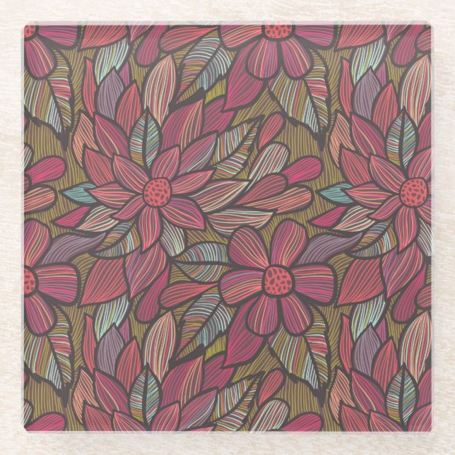 Floral pattern 4 2 glass coaster (Front)