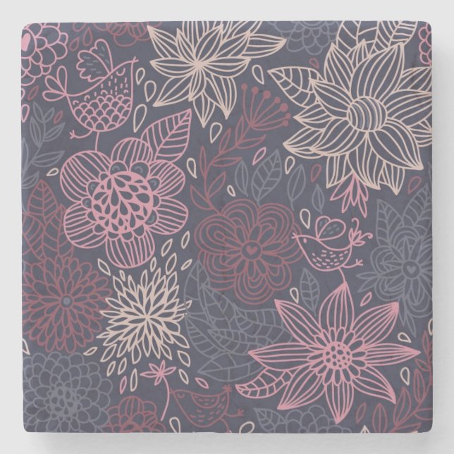 Floral pattern 4 2 stone coaster (Front)