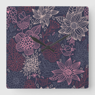 Floral pattern 4 square wall clock