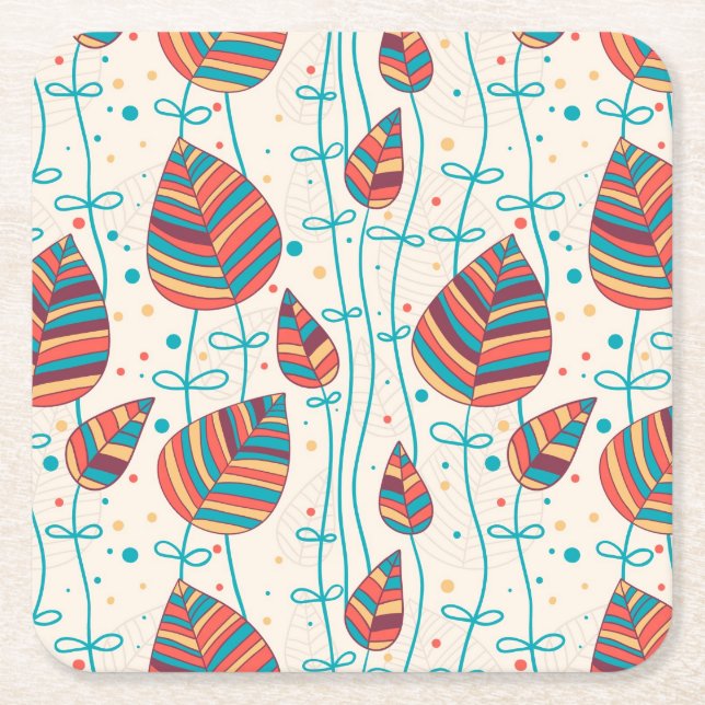 Floral pattern 5 2 square paper coaster (Front)