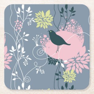 Floral Pattern 9 Square Paper Coaster