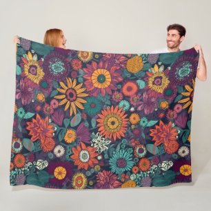 Floral Pattern, A Bouquet of Colorful Flowers, Fleece Blanket