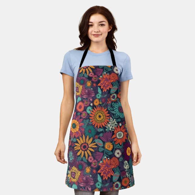 Floral Pattern, A Bouquet of Colourful Flowers Apron (Worn)