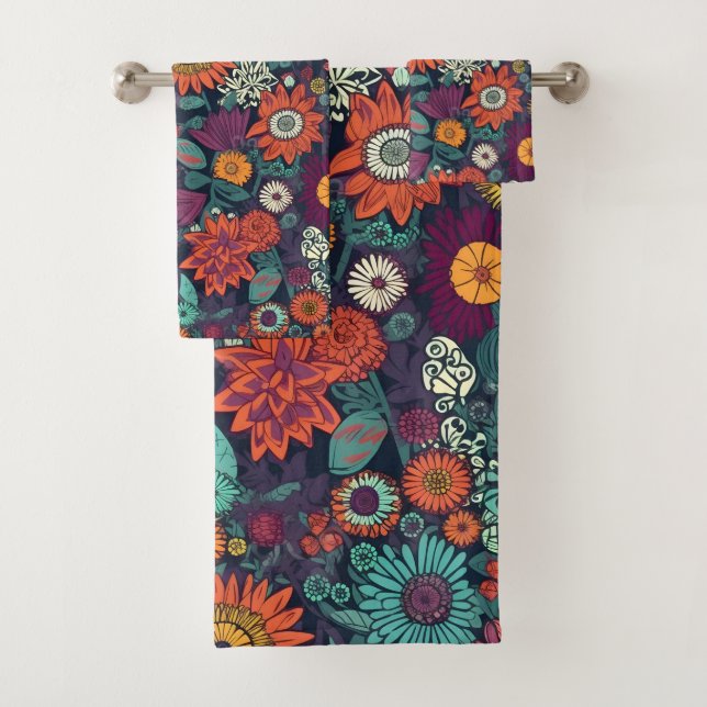 Floral Pattern, A Bouquet of Colourful Flowers Bath Towel Set (Insitu)