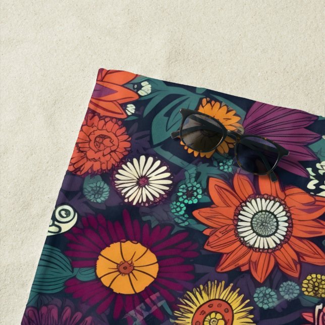 Floral Pattern, A Bouquet of Colourful Flowers Beach Towel (In Situ)
