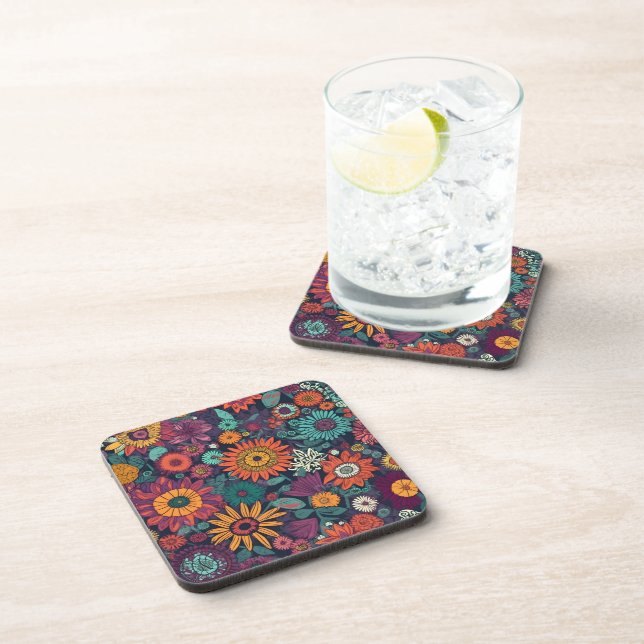 Floral Pattern, A Bouquet of Colourful Flowers Coaster (Right Side)