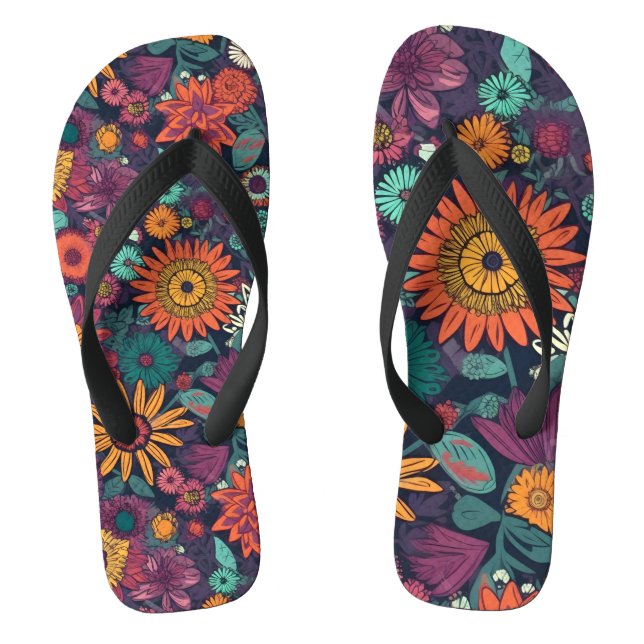 Floral Pattern, A Bouquet of Colourful Flowers Flip Flops (Footbed)