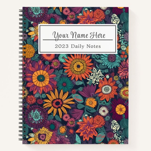 Floral Pattern, A Bouquet of Colourful Flowers Notebook (Front)